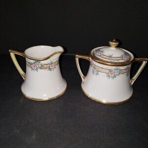 Antique Nippon Morimura Brothers Sugar & Creamer Magenta Back Mark Excellent